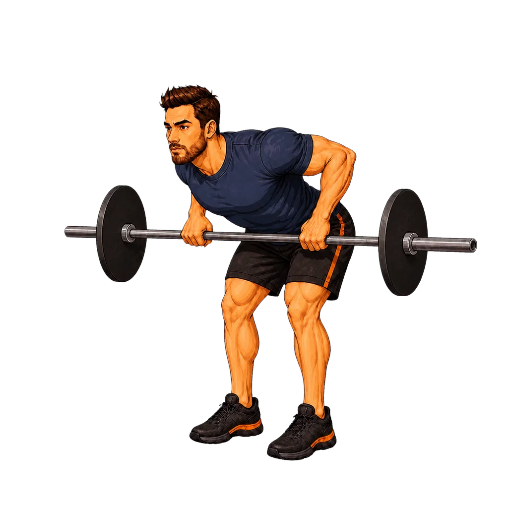 Bent-Over Barbell Row, drawn